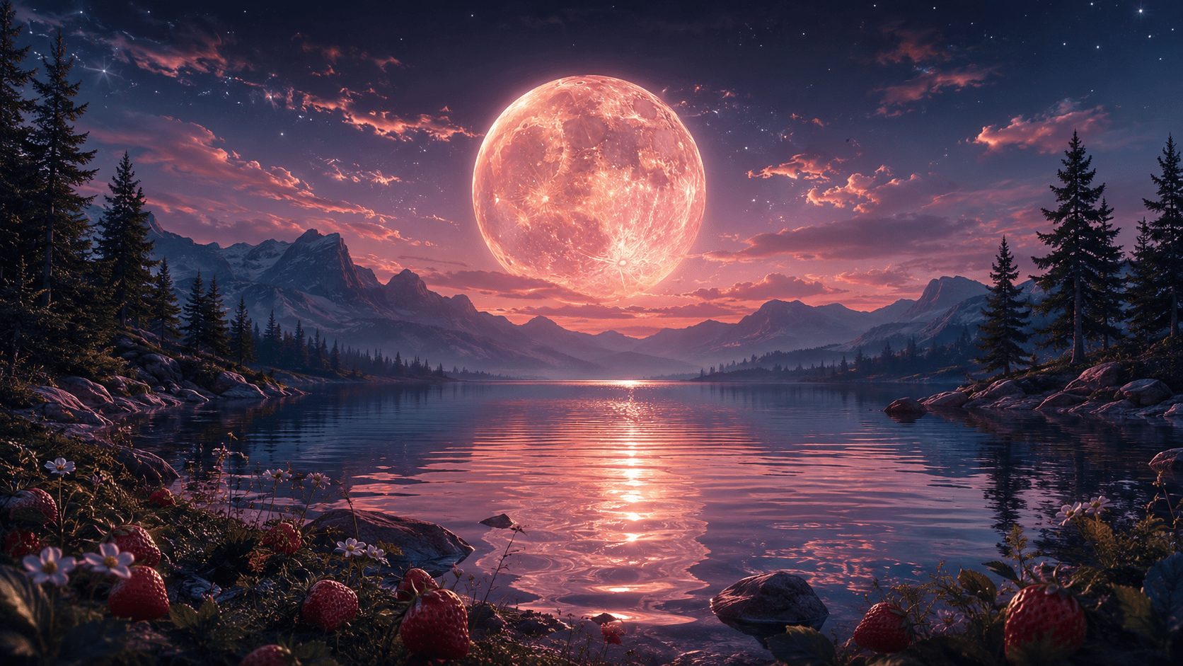 Pleine lune des Fraises du 30 juin 2026 dans un ciel mystique violet et doré