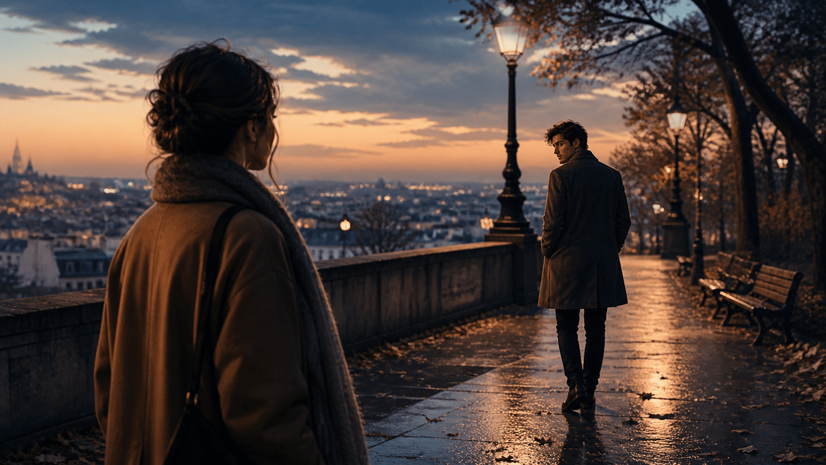 Couple éloigné symbolisant une relation sentimentale bloquée malgré une connexion émotionnelle